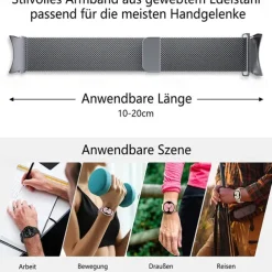 Watch Band for Samsung Watch 7/6/5/4 40/44mm, Galaxy Watch 5 Pro 45mm, Galaxy Watch 4/6 Classic 42/46/43/47mm, Watch 3, Active 2, Gear S2 Stainless Steel Replacement Strap 20mm Milanese Loop