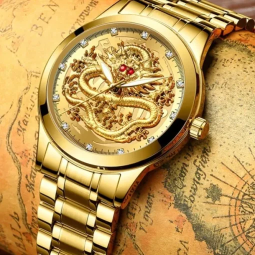 Watch Men's Watches Luxury Gold Quartz Wristwatch 3D Waterproof Dragon Automatic Self-Wind Watch For Men Relojes