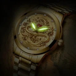 Watch Men's Watches Luxury Gold Quartz Wristwatch 3D Waterproof Dragon Automatic Self-Wind Watch For Men Relojes