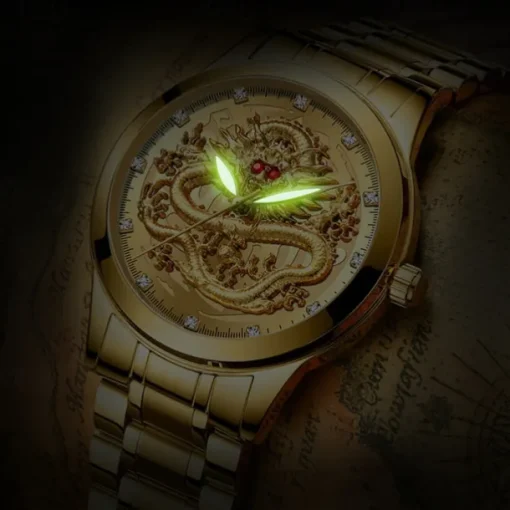 Watch Men's Watches Luxury Gold Quartz Wristwatch 3D Waterproof Dragon Automatic Self-Wind Watch For Men Relojes