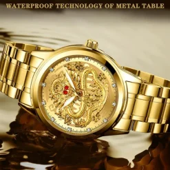 Watch Men's Watches Luxury Gold Quartz Wristwatch 3D Waterproof Dragon Automatic Self-Wind Watch For Men Relojes