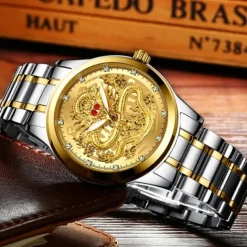 Watch Men's Watches Luxury Gold Quartz Wristwatch 3D Waterproof Dragon Automatic Self-Wind Watch For Men Relojes