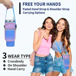 Water Bottle Carrier Bag for Stanley 40oz Tumbler with Phone Pocket Neoprene Water Bottle Holder with Shoulder & Handheld Strap Stanley Cup Accessories