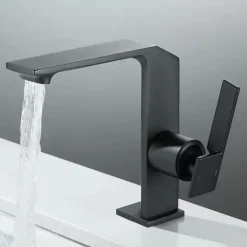 Waterfall Bathroom Sink Mixer Faucet Brass, Single Handle Washroom Basin Taps One Hole Faucets with Hot and Cold Hose, Waterfall Spout Brass Bathroom Tap Chrome Black Gold Grey