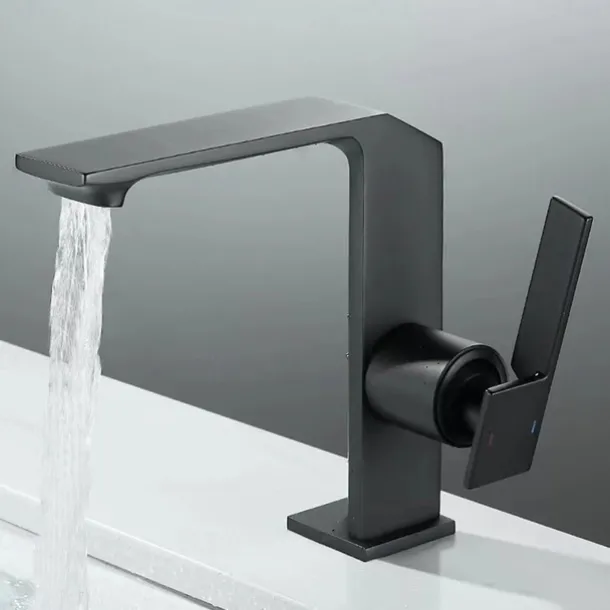 Waterfall Bathroom Sink Mixer Faucet Brass, Single Handle Washroom Basin Taps One Hole Faucets with Hot and Cold Hose, Waterfall Spout Brass Bathroom Tap Chrome Black Gold Grey