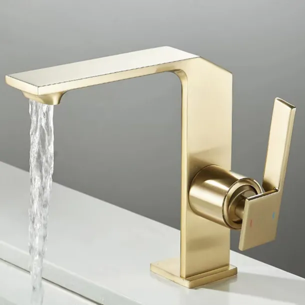 Waterfall Bathroom Sink Mixer Faucet Brass, Single Handle Washroom Basin Taps One Hole Faucets with Hot and Cold Hose, Waterfall Spout Brass Bathroom Tap Chrome Black Gold Grey