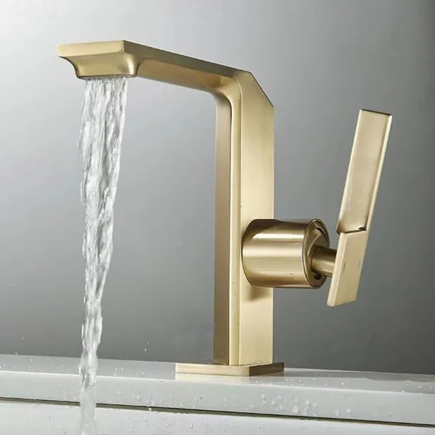 Waterfall Bathroom Sink Mixer Faucet Brass, Single Handle Basin Taps One Hole Faucets with Hot and Cold Hose, Waterfall Spout Brass Bath Tap Chrome Black Gold Grey