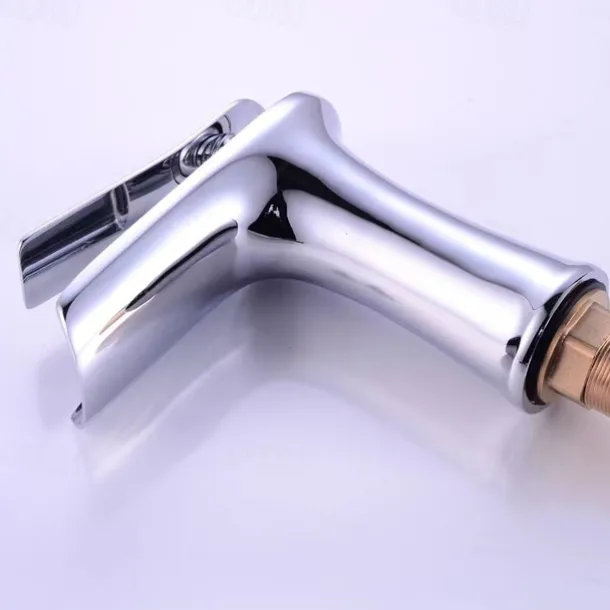 Waterfall Bathroom Sink Mixer Faucet 4.7" Spout, Mono Wash Basin Single Handle Basin Taps Washroom with Hot and Cold Hose, Monobloc Vessel Water Brass Tap Deck Mounted