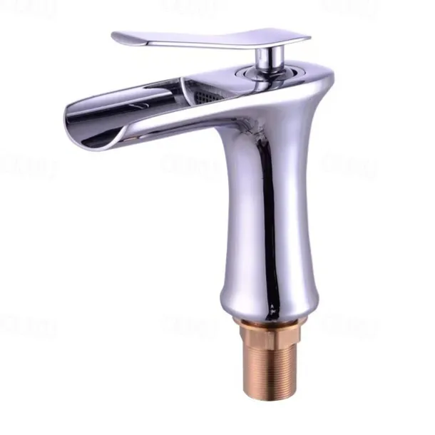 Waterfall Bathroom Sink Mixer Faucet 4.7" Spout, Mono Wash Basin Single Handle Basin Taps Washroom with Hot and Cold Hose, Monobloc Vessel Water Brass Tap Deck Mounted