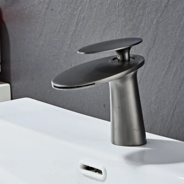 Waterfall Bathroom Sink Mixer Faucet, Monobloc Washroom Basin Taps Single Handle One Hole Deck Mounted with Hot and Cold Water Hose