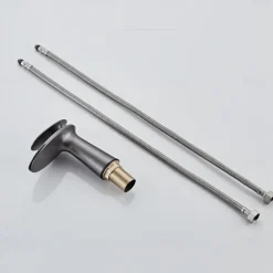 Waterfall Bathroom Sink Mixer Faucet, Monobloc Washroom Basin Taps Single Handle One Hole Deck Mounted with Hot and Cold Water Hose