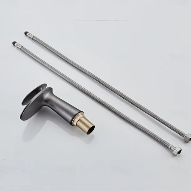 Waterfall Bathroom Sink Mixer Faucet, Monobloc Washroom Basin Taps Single Handle One Hole Deck Mounted with Hot and Cold Water Hose