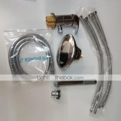 Waterfall Bathtub Faucet Deck Mounted, Widespread Bathroom Faucet Bath Roman Tub Filler Mixer Tap Brass, 3 Hole Sprayer with Cold Hot Water Hose