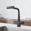 Waterfall Kitchen Faucet, 2023 Latest Centerset Faucet for Kitchen Sink, 3 in 1 Multi-functional Single Handle One Hole Pull out Cylinder Spout Kitchen Taps, Ceramic Valve Insides