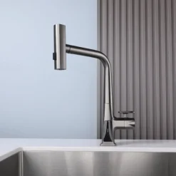 Waterfall Kitchen Faucet, 2023 Latest Centerset Faucet for Kitchen Sink, 3 in 1 Multi-functional Single Handle One Hole Pull out Cylinder Spout Kitchen Taps, Ceramic Valve Insides