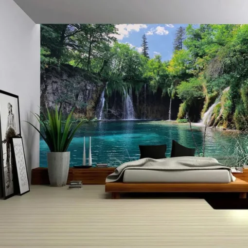 Waterfall River Hanging Tapestry Wall Art Large Tapestry Mural Decor Photograph Backdrop Blanket Curtain Home Bedroom Living Room Decoration
