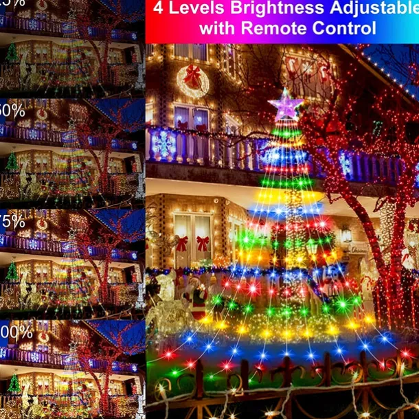 Waterfall String Light Christmas 198 Leds USB Flowing Water Light 9 Strip 2 meters 8 Lighting Modes with Remote Control Waterproof for Xmas Party Bedroom Wall Flashing Indoor Outdoor Decoration