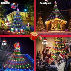 Waterfall String Light Christmas 198 Leds USB Flowing Water Light 9 Strip 2 meters 8 Lighting Modes with Remote Control Waterproof for Xmas Party Bedroom Wall Flashing Indoor Outdoor Decoration