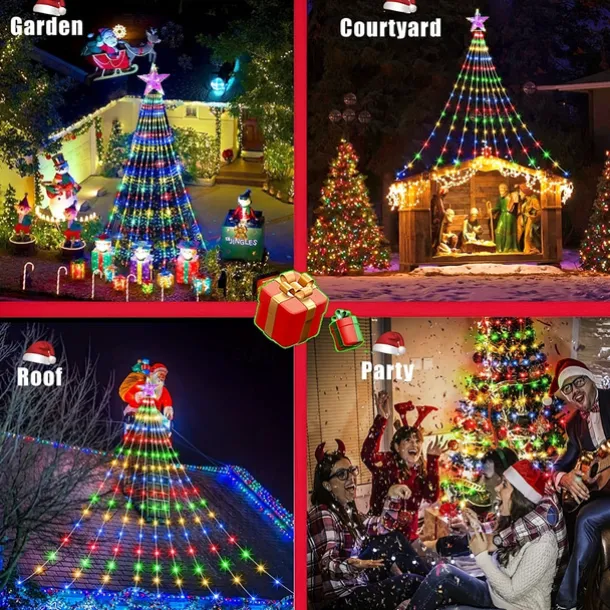 Waterfall String Light Christmas 198 Leds USB Flowing Water Light 9 Strip 2 meters 8 Lighting Modes with Remote Control Waterproof for Xmas Party Bedroom Wall Flashing Indoor Outdoor Decoration