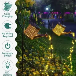 Watering Can Solar Lights Waterproof Copper Lights 36 LEDs for Outdoor Pathway Backyard Deck Lawn Patio Walkway 2 Modes Light Control