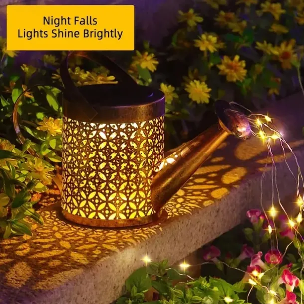 Watering Can Solar Lights Waterproof Copper Lights 36 LEDs for Outdoor Pathway Backyard Deck Lawn Patio Walkway 2 Modes Light Control