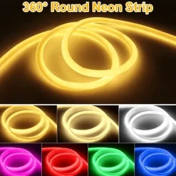 Waterproof 360 Round Neon Led Light Strip Tube Flexible Rope Lights Pool Light Strip Holiday Home Decoration for Indoors Outdoors DIY Decor 100~240V