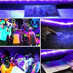 Waterproof Black UV Strip Light, IP65 Purple LED Black Light Fixture Kit 600 LED Light Strips with 12V Power Supply for Outdoor and Indoor Halloween Luminous Neon Lights Party Cabinets Posters Boats