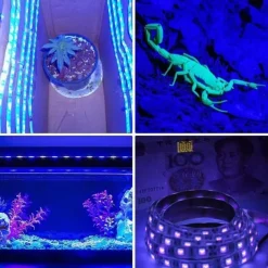 Waterproof Black UV Strip Light, IP65 Purple LED Black Light Fixture Kit 600 LED Light Strips with 12V Power Supply for Outdoor and Indoor Halloween Luminous Neon Lights Party Cabinets Posters Boats