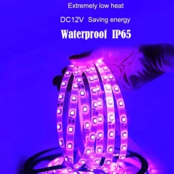 Waterproof Black UV Strip Light, IP65 Purple LED Black Light Fixture Kit 600 LED Light Strips with 12V Power Supply for Outdoor and Indoor Halloween Luminous Neon Lights Party Cabinets Posters Boats