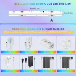 Waterproof COB LED Strip Light, RGB Intelligent IC Strip 16ft 5M DC24V Flexible LED Tape Light WS2811 Addressable RGB Ribbon Suitable Party/Home DIY Lighting Projects (Excluding Power and Controller)