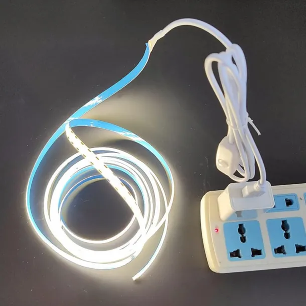 Waterproof COB USB 5V LED Strip Light, High Gloss LED Soft Flexiable Strip Light with USB Switch 3.28-16 ft (1-5M) 480 LED/Meter Waterproof Flexible Self-adhesive Safety Tape Light Suitable for Kitchen Garage TV Wall and Home DIY Lighting