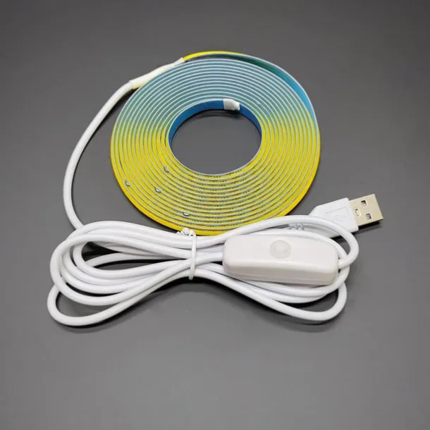 Waterproof COB USB 5V LED Strip Light, High Gloss LED Soft Flexiable Strip Light with USB Switch 3.28-16 ft (1-5M) 480 LED/Meter Waterproof Flexible Self-adhesive Safety Tape Light Suitable for Kitchen Garage TV Wall and Home DIY Lighting