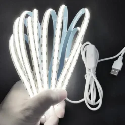 Waterproof COB USB 5V LED Strip Light, High Gloss LED Soft Flexiable Strip Light with USB Switch 3.28-16 ft (1-5M) 480 LED/Meter Waterproof Flexible Self-adhesive Safety Tape Light Suitable for Kitchen Garage TV Wall and Home DIY Lighting