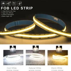 Waterproof COB USB 5V LED Strip Light, High Gloss LED Soft Flexiable Strip Light with USB Switch 3.28-16 ft (1-5M) 480 LED/Meter Waterproof Flexible Self-adhesive Safety Tape Light Suitable for Kitchen Garage TV Wall and Home DIY Lighting