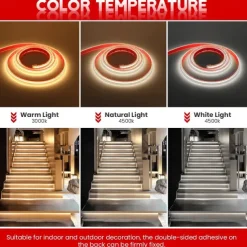 Waterproof Flexiable COB LED Strip with Switch Pool Light Strip 220V EU UK Power Plug 288LEDs/M High Density Self-adhesive COB LED Strp 1/2/3/4/5m