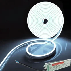 Waterproof Flexible LED Neon Strip Light with Power 12V Outdoor Silicone Rope 5 m 16.4 ft 600 SMD Pool Light Strip Suitable for Signature Bar Home Kitchen Bedroom Party Christmas Decorations