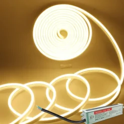 Waterproof Flexible LED Neon Strip Light with Power 12V Outdoor Silicone Rope 5 m 16.4 ft 600 SMD Pool Light Strip Suitable for Signature Bar Home Kitchen Bedroom Party Christmas Decorations