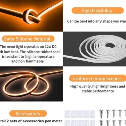 Waterproof Flexible LED Neon Strip Light with Power 12V Outdoor Silicone Rope 5 m 16.4 ft 600 SMD Pool Light Strip Suitable for Signature Bar Home Kitchen Bedroom Party Christmas Decorations