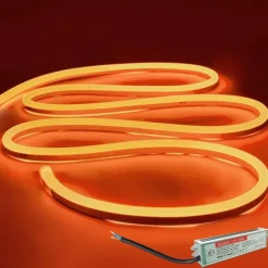 Waterproof Flexible LED Neon Strip Light with Power 12V Outdoor Silicone Rope 5 m 16.4 ft 600 SMD Pool Light Strip Suitable for Signature Bar Home Kitchen Bedroom Party Christmas Decorations