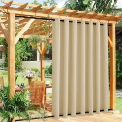 Waterproof Indoor Outdoor Curtains, Windproof Outdoor Canvas Curtains Top and Bottom Grommet, Outside Drapes for Patio Porch Pergola Arbor Lanai Gazebo Yard