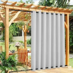 Waterproof Indoor Outdoor Curtains, Windproof Outdoor Canvas Curtains Top and Bottom Grommet, Outside Drapes for Patio Porch Pergola Arbor Lanai Gazebo Yard