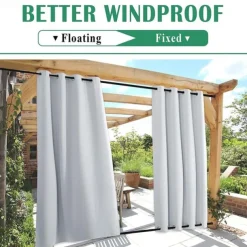 Waterproof Indoor Outdoor Curtains, Windproof Outdoor Canvas Curtains Top and Bottom Grommet, Outside Drapes for Patio Porch Pergola Arbor Lanai Gazebo Yard