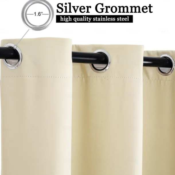 Waterproof Indoor Outdoor Curtains, Windproof Outdoor Canvas Curtains Top and Bottom Grommet, Outside Drapes for Patio Porch Pergola Arbor Lanai Gazebo Yard