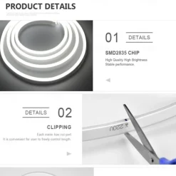 Waterproof LED Neon Tube 30M 25M 20M 15M 10M 5M 3M 2M 1M AC 220V-240V SMD 2835 Flexible Neon Strip Single Color for Outdoor Decorative Lighting