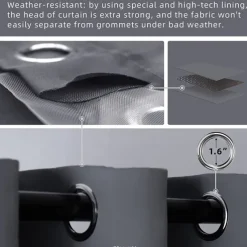 Waterproof Outdoor Curtain Privacy, Double Grommet(Top and Bottom) Sliding Patio Curtain Farmhouse Drapes, Pergola Curtains Grommet For Gazebo, Balcony, Porch, Party, Hotel, 1 Panel