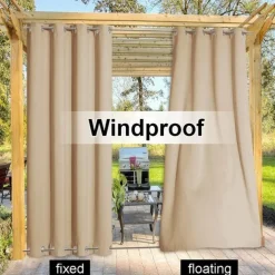 Waterproof Outdoor Curtain Privacy, Double Grommet(Top and Bottom) Sliding Patio Curtain Farmhouse Drapes, Pergola Curtains Grommet For Gazebo, Balcony, Porch, Party, Hotel, 1 Panel