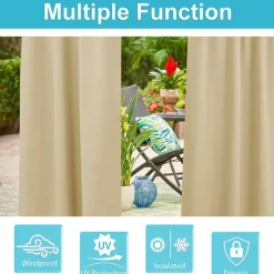 Waterproof Outdoor Curtain Privacy, Double Grommet(Top and Bottom) Sliding Patio Curtain Farmhouse Drapes, Pergola Curtains Grommet For Gazebo, Balcony, Porch, Party, Hotel, 1 Panel
