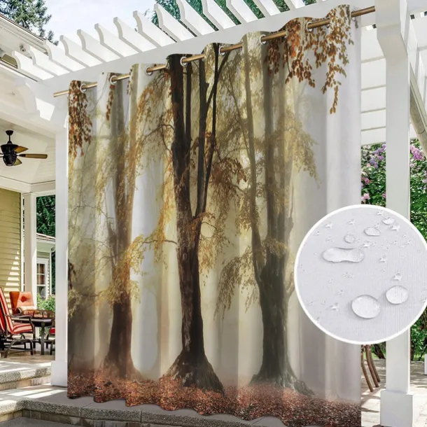 Waterproof Outdoor Curtain Privacy, Sliding Patio Beach Curtain Drapes , Pergola Curtains Grommet For Gazebo, Balcony, Porch, Party, Hotel, 1 Panel