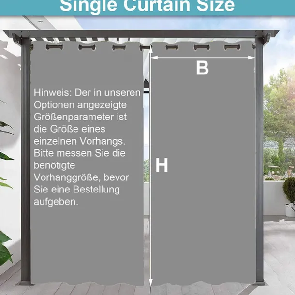 Waterproof Outdoor Curtain Privacy, Sliding Patio Beach Curtain Drapes , Pergola Curtains Grommet For Gazebo, Balcony, Porch, Party, Hotel, 1 Panel