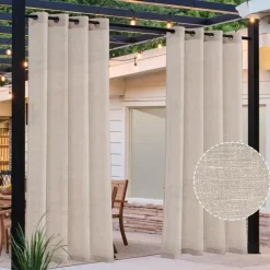 Waterproof Outdoor Patio Curtain Linen Look Heavy Duty Indoor Outdoor Solid Grommet Curtain Series Thermal Insulated Sunlight Block Drape for Gazebo/Porch, 1 Panel